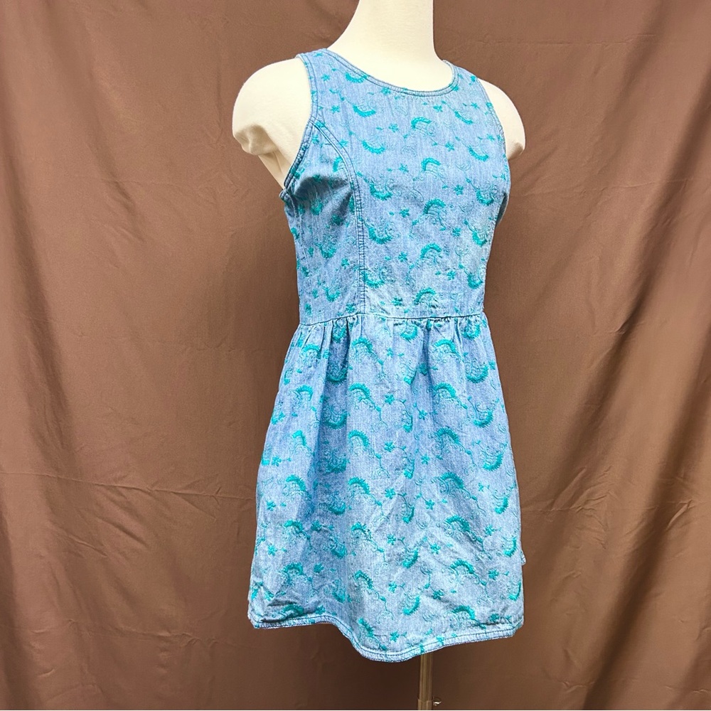 Blue denim dress with all over embroidery
